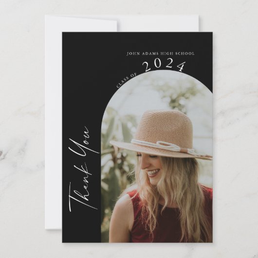 Modern Minimaal Twee Fotoscript Afstuderen Bedankkaart (Voorkant)