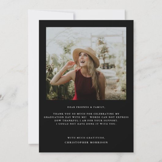 Modern Minimaal Twee Fotoscript Afstuderen Bedankkaart (Achterkant)