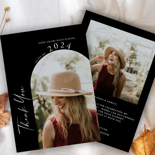 Modern Minimaal Twee Fotoscript Afstuderen Bedankkaart