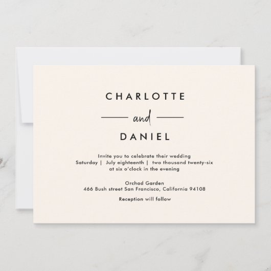 Modern, minimaal, typografie, bruiloft uitnodiging (Voorkant)