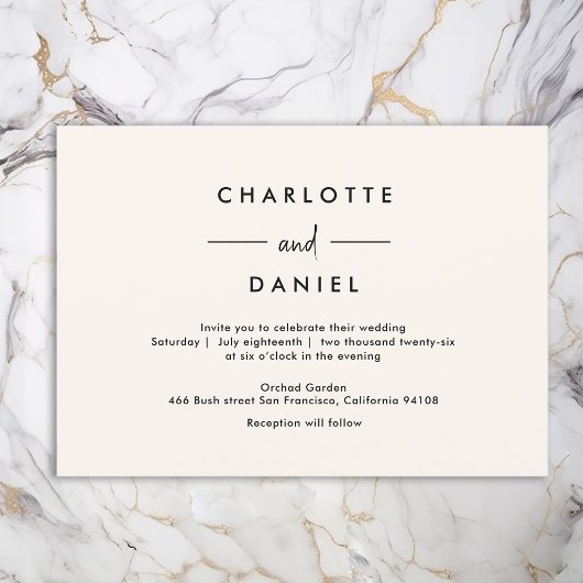 Modern, minimaal, typografie, bruiloft uitnodiging