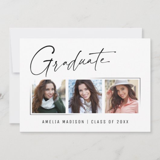 Modern minimaal uniek inktscript Afstuderen 3 foto Aankondiging (Voorkant)