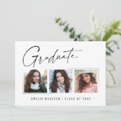 Modern minimaal uniek inktscript Afstuderen 3 foto Aankondiging (Staand voorkant)