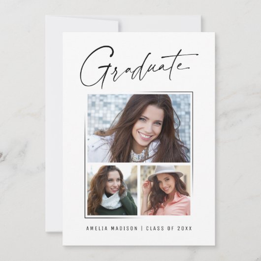 Modern minimaal uniek inktscript Afstuderen 3 foto Aankondiging (Voorkant)