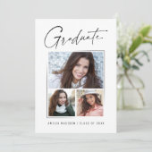 Modern minimaal uniek inktscript Afstuderen 3 foto Aankondiging (Staand voorkant)