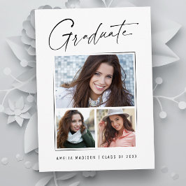 Modern minimaal uniek inktscript Afstuderen 3 foto Aankondiging