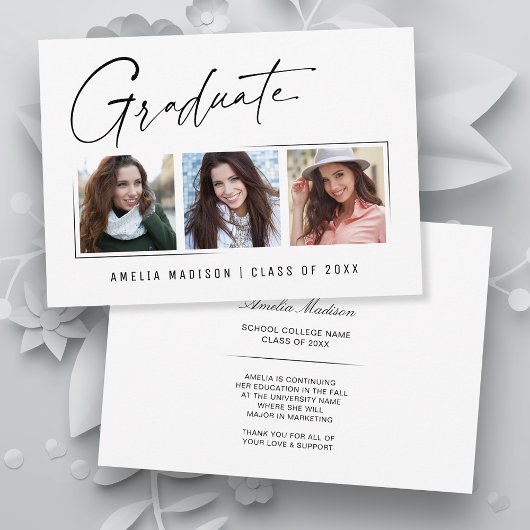 Modern minimaal uniek inktscript Afstuderen 3 foto Aankondiging