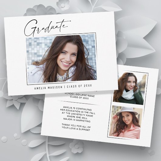 Modern minimaal uniek inktscript Afstuderen 3 foto Aankondiging