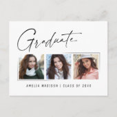Modern minimaal uniek inktscript Afstuderen 3 foto Briefkaart (Voorkant)