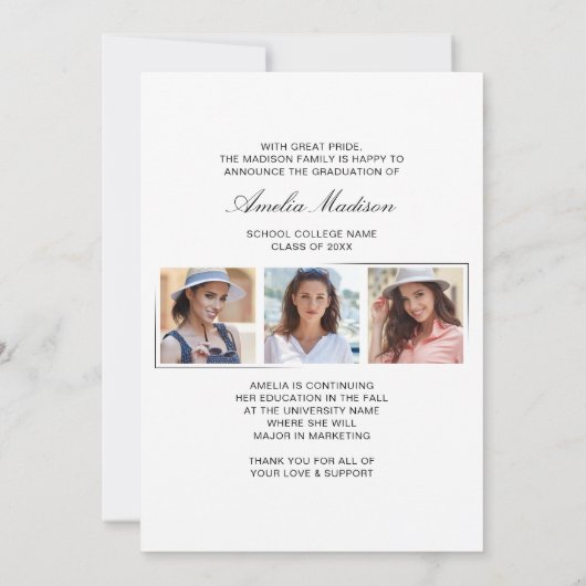 Modern minimaal uniek inktscript Afstuderen 4 foto Aankondiging (Achterkant)