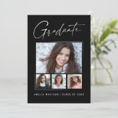 Modern minimaal uniek inktscript Afstuderen 4 foto Aankondiging (Staand voorkant)