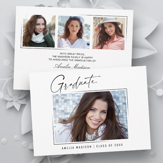 Modern minimaal uniek inktscript Afstuderen 4 foto Aankondiging