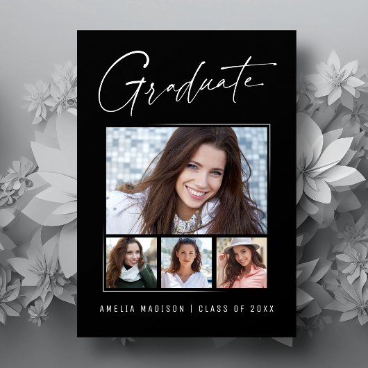 Modern minimaal uniek inktscript Afstuderen 4 foto Aankondiging