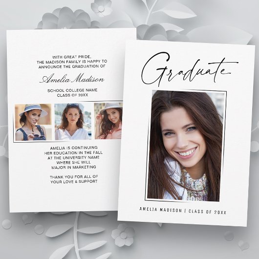 Modern minimaal uniek inktscript Afstuderen 4 foto Aankondiging