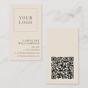 Modern Minimaal Verticaal Logo QR Code Ivoor Zwart Visitekaartje