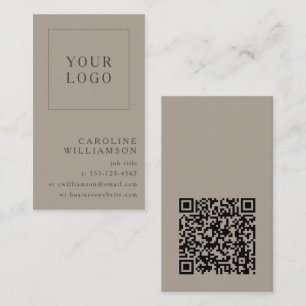 Modern Minimaal Verticaal Logo QR Code Taupe Bruin Visitekaartje
