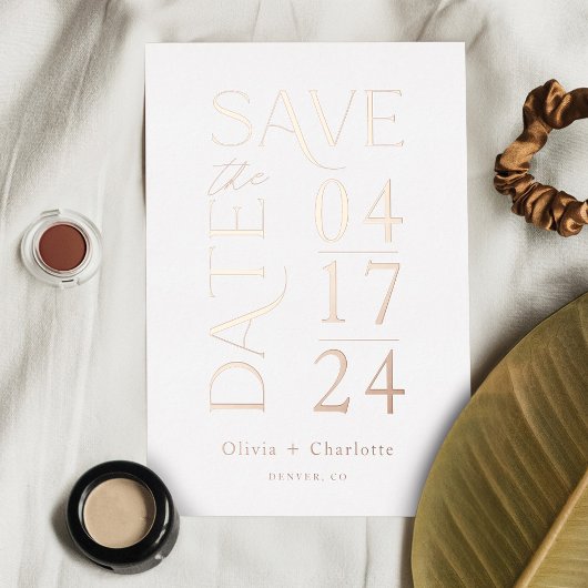 Modern minimaal vet Bewaar de datum Typografisch Folie Uitnodiging