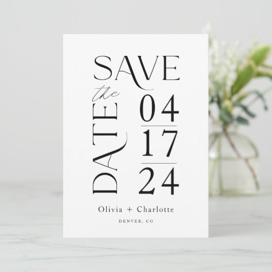 Modern minimaal vet Bewaar de datum Typografisch Save The Date (Staand voorkant)