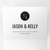 Modern minimaal vet zwart wit Geo eenvoudig Drieluik Uitnodiging (Binnenzijde eerst)