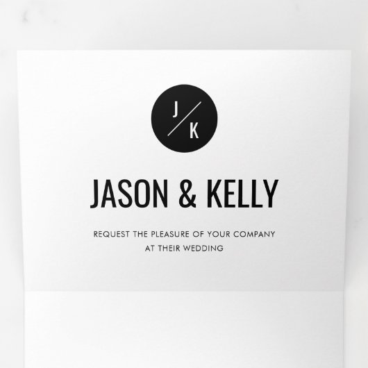 Modern minimaal vet zwart wit Geo eenvoudig Drieluik Uitnodiging (Binnenzijde eerst)