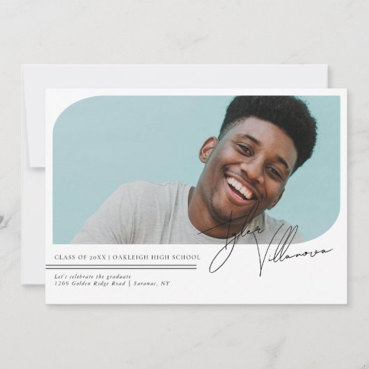 Modern Minimaal Vier Foto Afstuderen Uitnodiging (Voorkant)