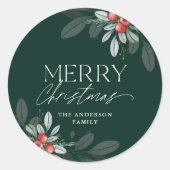 Modern minimaal vrolijk kerstgroen ronde sticker (Voorkant)