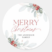 Modern minimaal vrolijk kerstgroen ronde sticker (Voorkant)