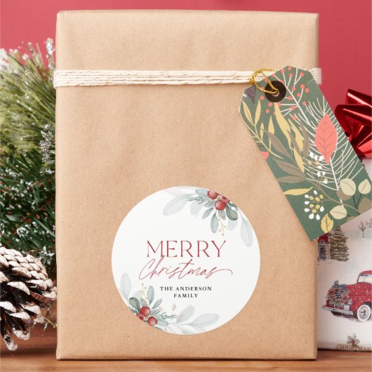 Modern minimaal vrolijk kerstgroen ronde sticker (Feestdagen)