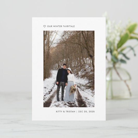 Modern minimaal We Eloped Vakantie Winter Bruiloft Aankondiging (Staand voorkant)