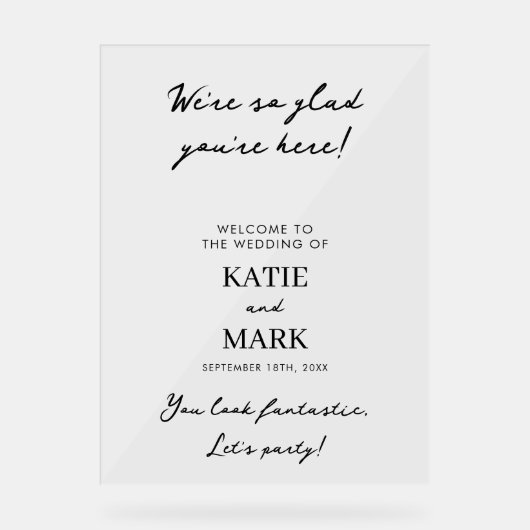 Modern minimaal welkom op ons trouwbord acryl bord (Voorkant)