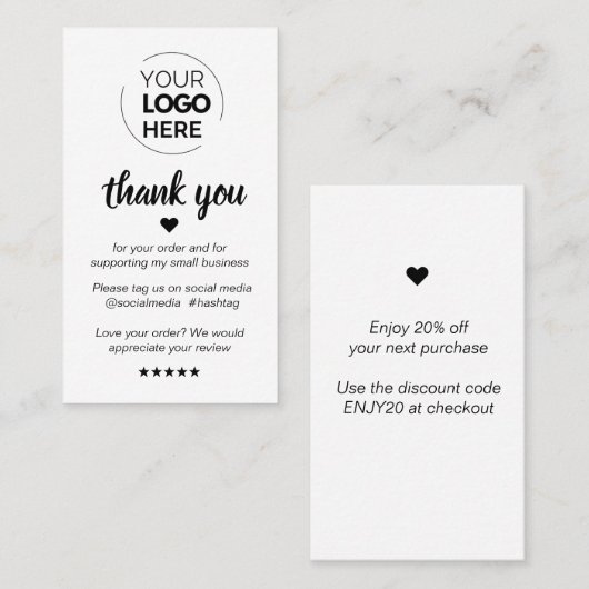 Modern Minimaal Wit Dank u die Klein steunen Visitekaartje (Voorkant / Achterkant)