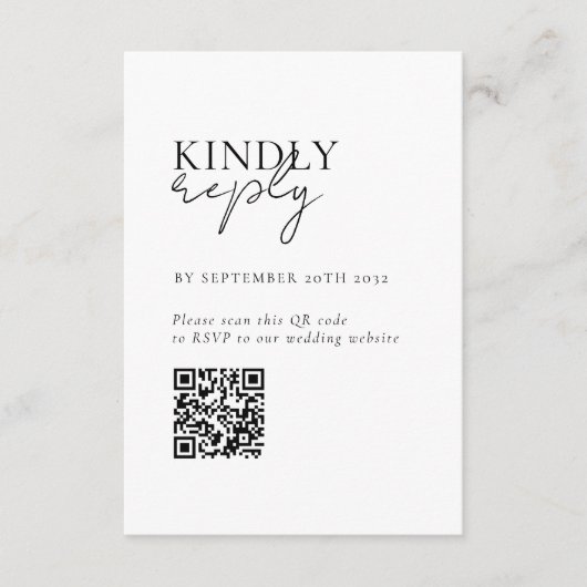 Modern, minimaal, wit, QR-code bruiloft RSVP Informatiekaartje (Voorkant)