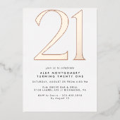 Modern minimaal | Wit & Roos Goud 21e Verjaardag Folie Uitnodiging (Voorkant)