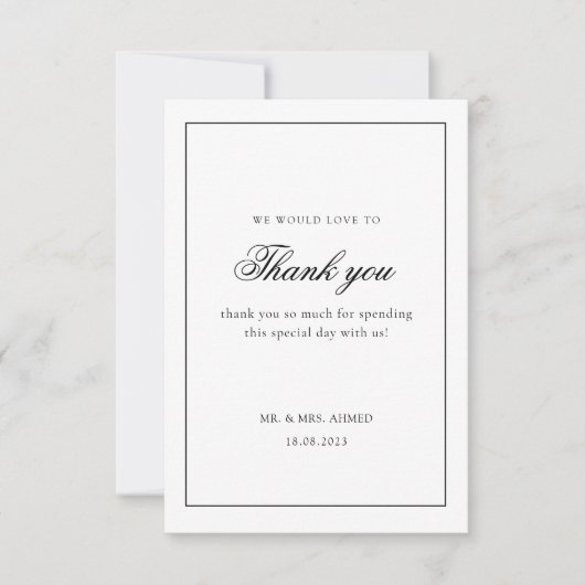 Modern Minimaal Wit Zwart Lijst Moslim Bruiloft Bedankkaart (Voorkant)