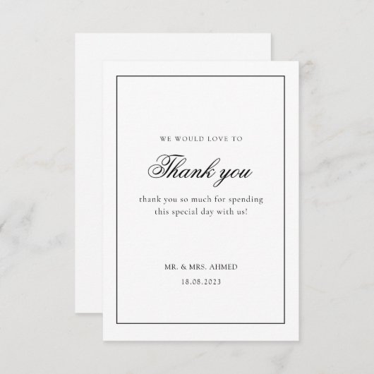 Modern Minimaal Wit Zwart Lijst Moslim Bruiloft Bedankkaart (Voorkant / Achterkant)