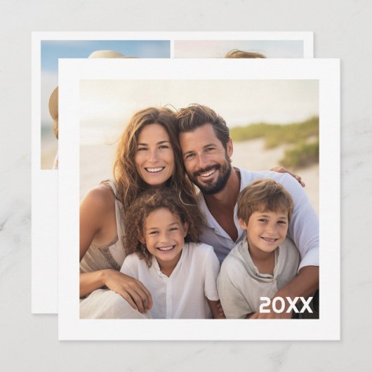 Modern, Minimaal Witte Frame met 3 Foto's Totaal Feestdagenkaart (Voorkant / Achterkant)