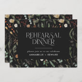 Modern Minimaal zwart botanisch repetitie diner Kaart (Voorkant / Achterkant)