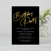 Modern minimaal zwart & goud verjaardagsfeestje folie uitnodiging (Staand Voorkant)