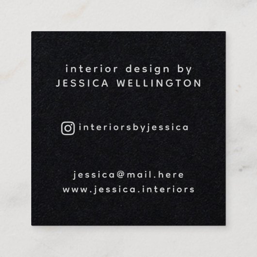 Modern minimaal zwart grijs monogram binnenontwerp vierkante visitekaartje (Achterkant)