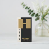 Modern minimaal zwart monogram verticale QR-code Visitekaartje (Staand voorkant)