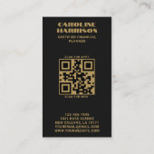 Modern minimaal zwart monogram verticale QR-code Visitekaartje (Achterkant)
