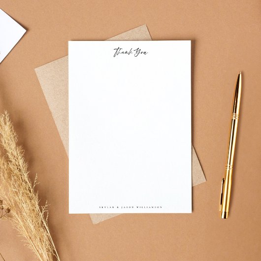 Modern minimaal zwart penseelscript dank u brief briefpapier