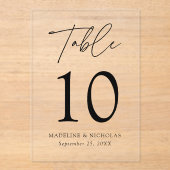 Modern minimaal zwart script acryl tafel nummer acryl uitnodigingen (Voorkant)