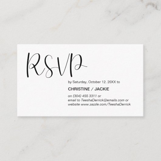 Modern, minimaal, zwart script, RSVP-reactie Informatiekaartje (Voorkant)
