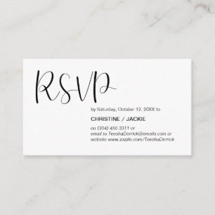 Modern, minimaal, zwart script, RSVP-reactie Informatiekaartje