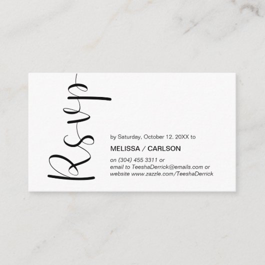 Modern, minimaal, zwart script, RSVP-reactie Informatiekaartje (Voorkant)