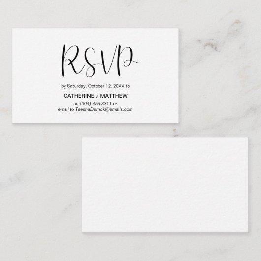 Modern, minimaal, zwart script, RSVP-reactie Informatiekaartje (Voorkant / Achterkant)