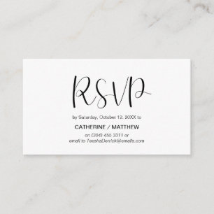 Modern, minimaal, zwart script, RSVP-reactie Informatiekaartje
