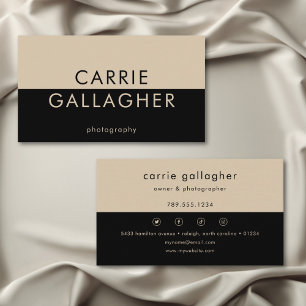 Modern Minimaal Zwart Tan Geometrisch Monogram Visitekaartje