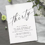 Modern minimaal | Zwart-wit 30ste verjaardag Kaart<br><div class="desc">30e verjaardagsuitnodigingen met een modern,  simplistisch design. Zwart lettertype op een witte achtergrond.</div>